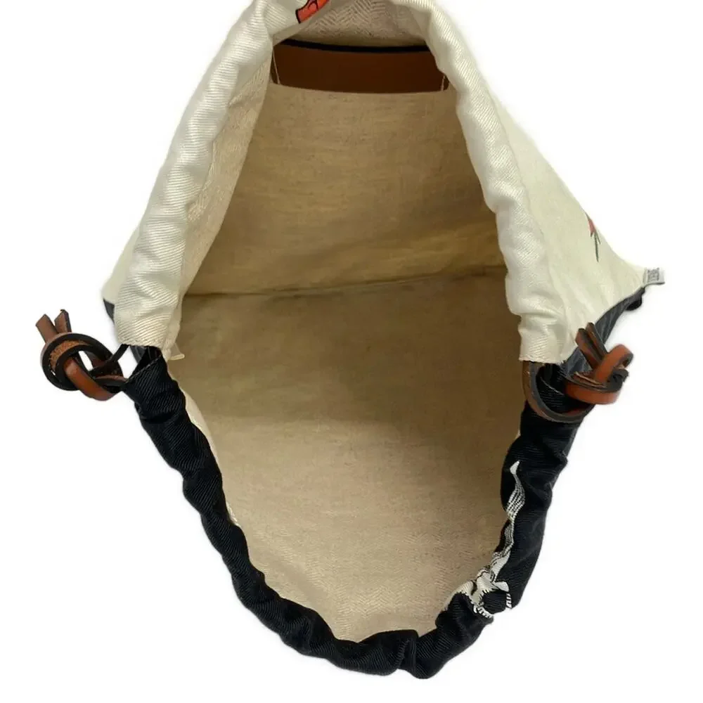 Loewe Drawstring Pouch Brown Multi Cotton Leather